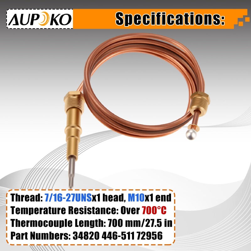 Aupoko Thermocouple for Gas Fireplace 27.5" Thermal Coupler Fireplace Thermocouple fit for Patio or Outdoor Heater Thermo Couple Replacement Gas Fireplace Parts for BBQ Grill, Firepit - Image 2